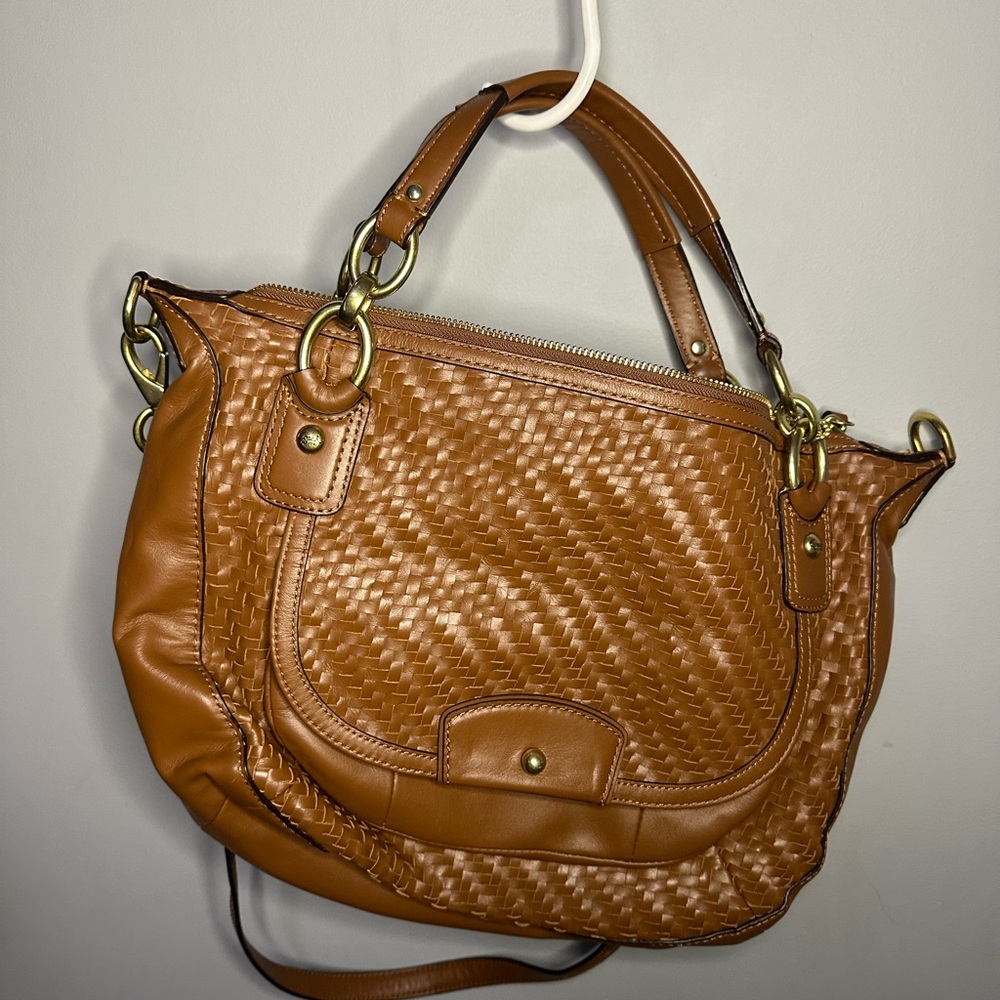 Coach Kristian Woven Leather Satchel Shoulder Bag